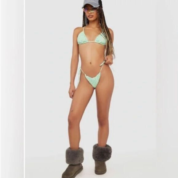 NEW It’s Now Cool x Free People checkered wave lime green blue bikini set,  M - Picture 14 of 16